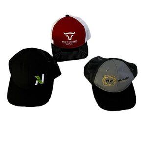 Trio of Logo Baseball Caps - Red, Black, Gray